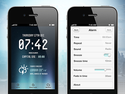 Radio Alarm 4s alarm app apple blue clock gui ios iphone jakescreates ui ux