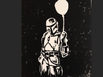 Boba Fett Linoleum Print Birthday Card birthday boba fett carve linoleum print