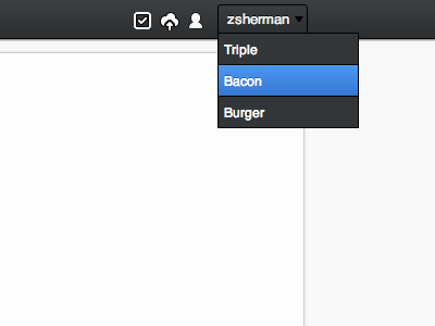 Dropdown bitcast blue dropdown gray header icons menu