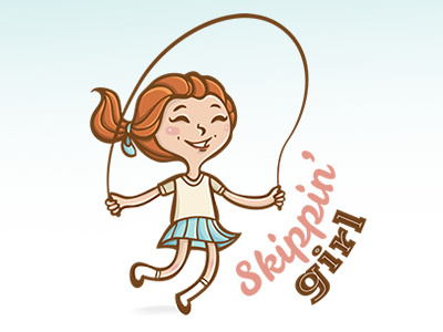 Skippin' Girl blue brown girl illustration jump logo pink skip