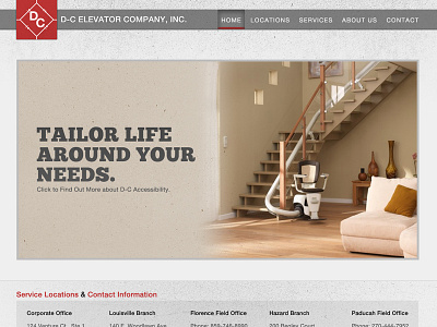 D-C Elevator Website Design awaken awaken company awaken design awaken design company css css3 design footer grey grunge home homepage html html5 minimal navigation red simple texture web webdesign website website design white