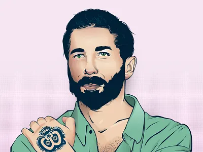 Manny, the manly man beard green hipster illustration illustrator man pink tattoo tattoos vector