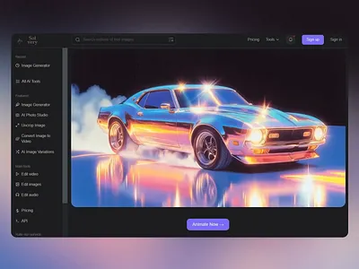 Website Design for AI Image Editing ai design tools ai platform ai powered ai tool content creator creative software image editing image to video generator interactive ui interactive ux intuitive ux modern interface motion graphics retro car animation retro design tech platform user friendly uxui design video editing visual content creation