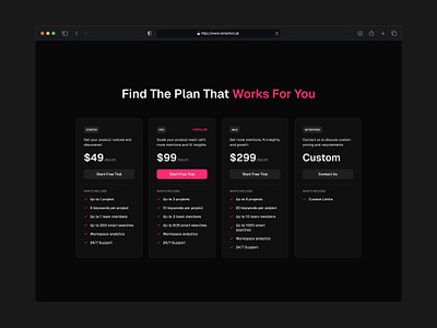 Pricing Section - Remention AI ai ai tool figma framer hero section design landing page design no code development pink pricing cards pricing section design product design responsive design uxui design web design website design website development