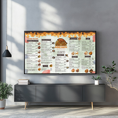 Yummy waffle tv menu design creative design graphics design illustration menu design