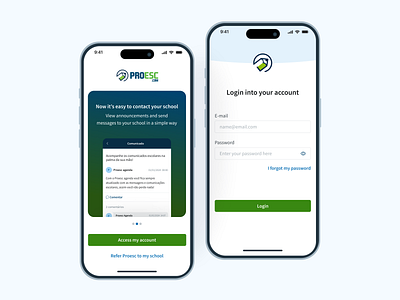 Proesc App Screens, an app to connect students and schools app design design design system mobile design product design ui ui design ux ux design web design