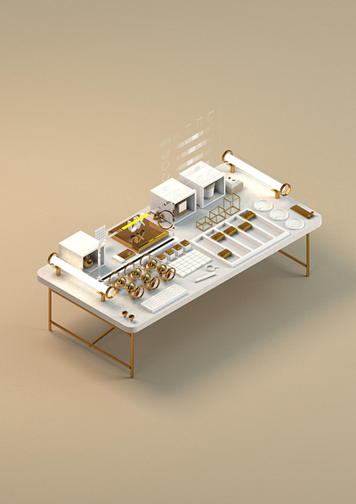 UX Table 3d blender cinema4d gold isometric rendering table