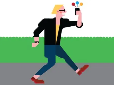walk, text & tweet app glasses illustration man mobile phone vector walking wifi