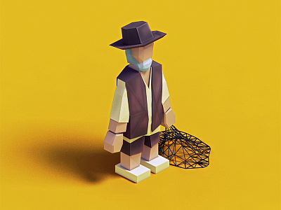 Old Man And Sea.WIP 3d fish man fisher hemingway iso isometric low poly man net old sailor sea triangle