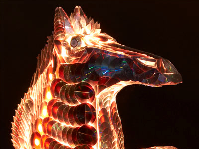 CD Horse Created From 5000 CD's cd concept design horse interior design lantern lighting metal