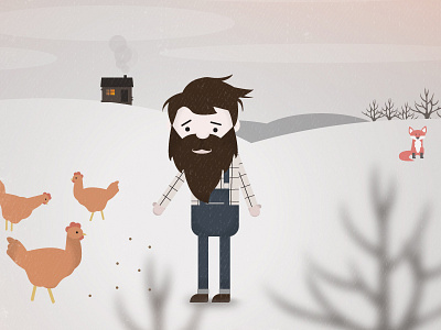 Farmer chickens farmer fox illustration