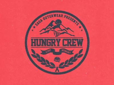 Hungry Crew banner. logo saga outerwear vintage