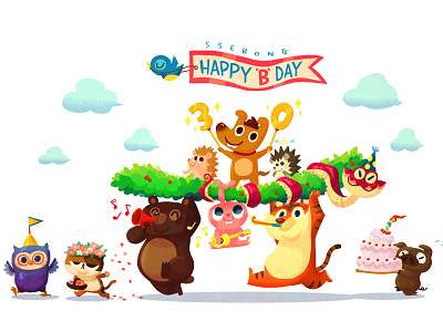 Happy Birthday 2 animals character digital illustration ssebong