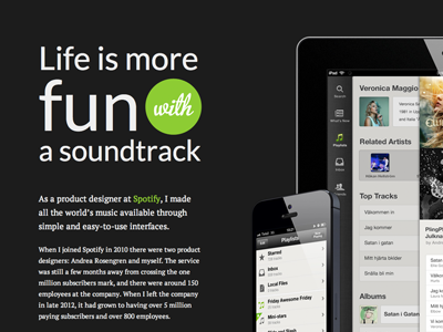 Spotify portfolio article article ipad iphone portfolio spotify tobiasahlin typography