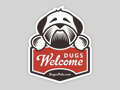 Dugs 'n' Pubs Window Sticker ale animal bar beer black bold dog dug illustration poster pub red retro sign sticker welcome white window