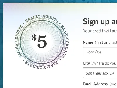 $5 credit credits forms guilloche zaarly