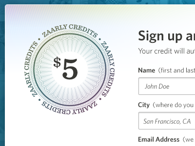 $5 credit credits forms guilloche zaarly