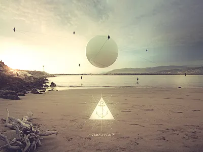 A Time & Place 3d abstract album art beach composite sphere