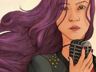 Tay C design digital painting girl illustration jacket microphone rockn roll woman