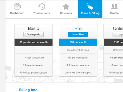 Dashboard billing dash dashboard plans web