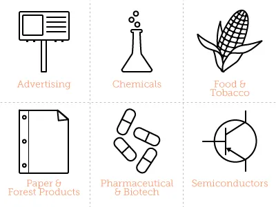 Industry Icons advertising chemicals food icon design icons medicine paper pharmaceutical pills semiconductors tobacco