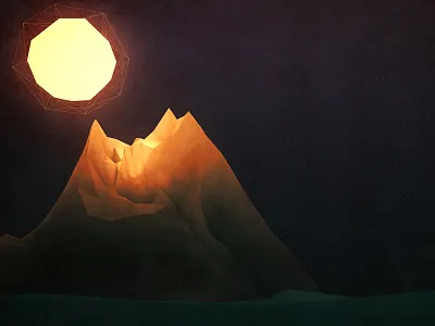 Low Poly Mountain 3d c4d cg cinema design light low poly moon mountain ocean photoshop sea space stars tags texture water