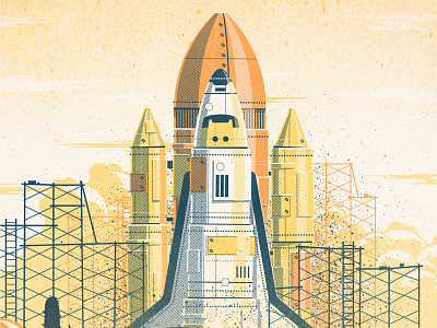 Desert Launch Art Print art print black keys cactus clouds dan kuhlken desert dkng launch nathan goldman orange poster scaffolding screenprint shuttle silkscreen sky yellow