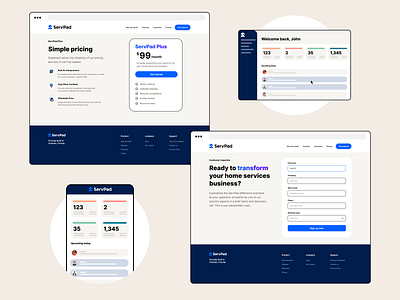 ServPad pricing and register braning clean crm design agency forms home logo home services pricing product design s logo sign up ui design web design