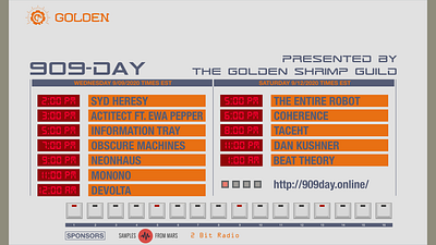 Roland TR-909 Themed flyer for The Golden Shrimp Guild branding design flyer graphic design illustration vector