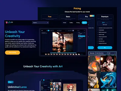 AI - Art Generation Platform: Art.Ai ai ai artwork ai models art generator art platform art tools design digital art homepage image editing landing page landing page design online ui ui design ux ux design uxui visual design webdesign