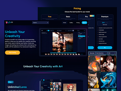 AI Art Generation Platform: Art.Ai ai ai artwork ai models art generator art platform art tools design digital art homepage image editing landing page landing page design online ui ui design ux ux design uxui visual design webdesign