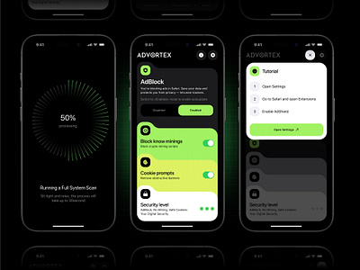 Adblock app adblock adblock app ads aplication app black green mobile ui ux