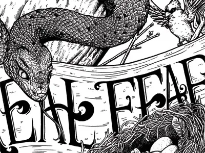 Real Fear apparel banner birds nest casket lottery illustration screenprint snake