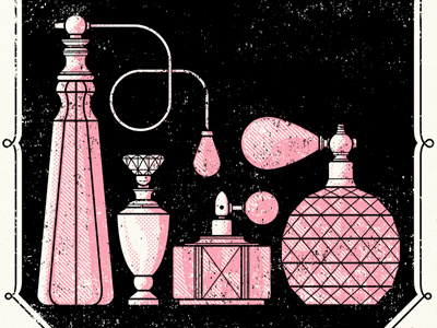 Nostalgia adam hanson antique bottles design gig poster illustration perfume screen print still life texture vector vintage