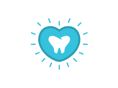 Tooth mark blue dental heart icon logo tooth