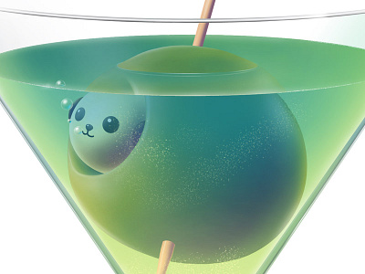 Cocktail Doggy 3d digital painting dog glass olive realism realistic