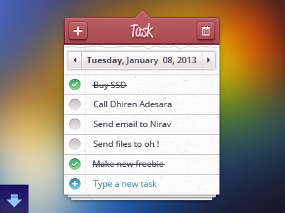 To Do List ~ Task add new task arrow arrow next arrow previous blurry background button check list delete tasks dhiren adesara freebies notes psd right icon task to do list trash icon