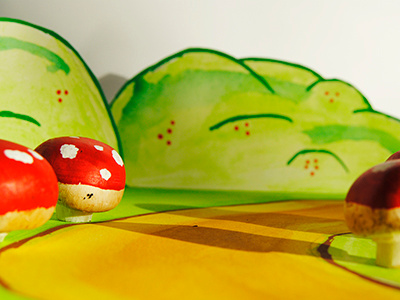 Mushroom Village acryl burobraaf bushes grass marker mushroom path photography posca school village watercolor watercolour