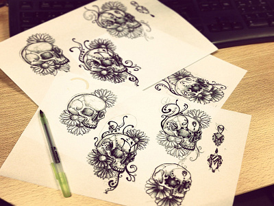 Sugar Skull pen sketch skull sugar tattoo wip