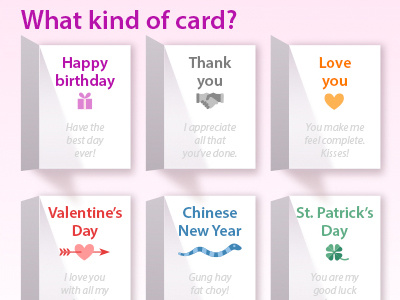 What kind of card? birthday card clover design greeting card handshake heart love present snake thanks ui valentines day