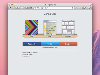 Overview button facebook google lab labor like projects shelf twitter wood