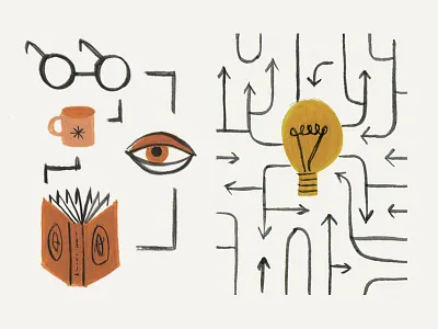 Computer Arts Illustrations arrows book bulb coffee eye glass illustration