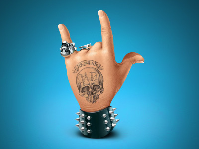 Rock hand hardcore ring rock skull spikes tattoo