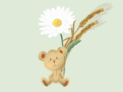 Teddy Bear bear drawing flowers illustration nature painting photoshop tedding bear wheat