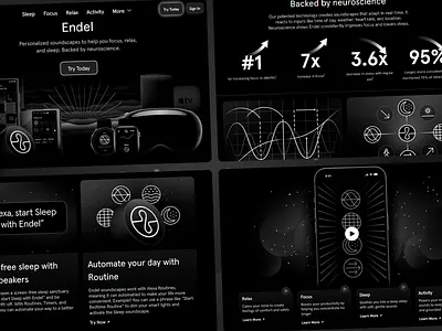 NeuroSonic Harmony: Website Design biometrics data visualization design design systems focus health landing page neuroscience personalized audio relaxation sounds tech ui ui design user interface ux ux design web design website design wellness