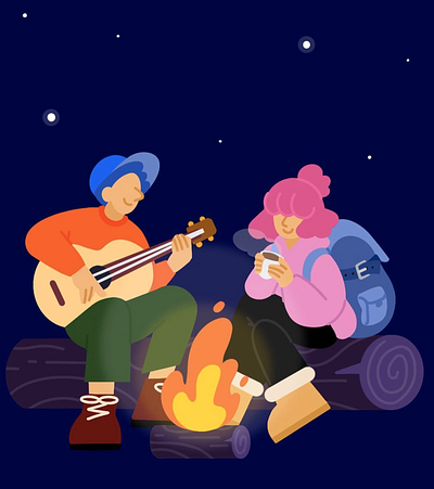 Campfire backpack campfire camping coffee daily life design graphic graphic design guitar icons illustration illustrator minimal mood music star starlight stars vector vector art