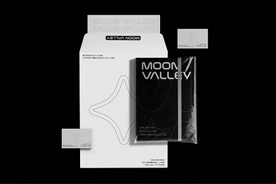 Moon Valley Collateral brand branding bw card collateral design designer geometric graphic design icon identity logo mark minimal moon nasa sans skincare space star