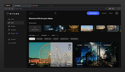 Upload your scene to preview LUTs site ui ux web