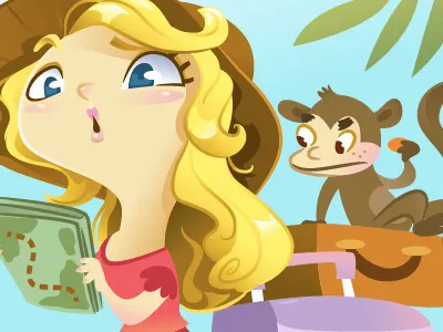 Journey girl illustration monkey vector