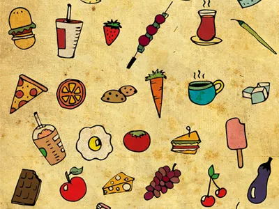 Food Love Pattern apple burger cherry coke cookie cute delicious drink egg eggplant fast food food grapes ice ice cream kebap latte orange pattern pizza sandwich strawberry tea tomato vintage yellow yummy